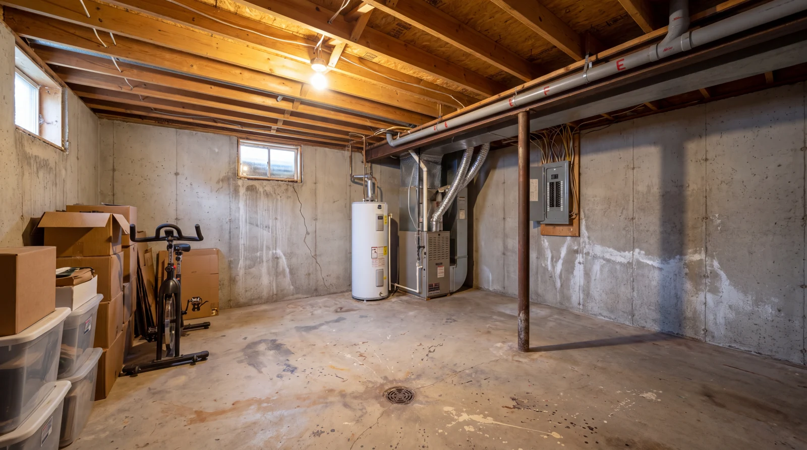 Basement finishing in Mount Airy, MD before the work